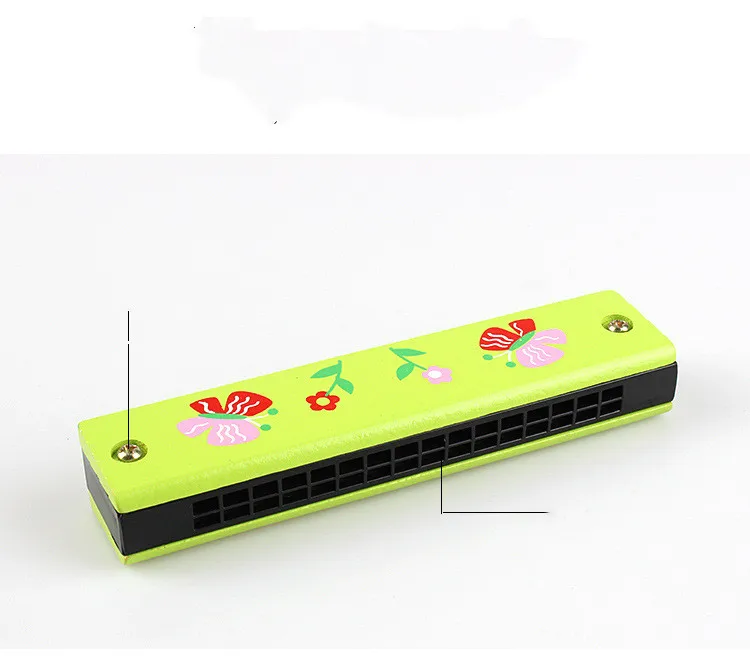 High Quality Wooden Colorful 16 Holes Mini Harmonica Wholesale Cartoon