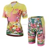 OEM cycling jersey and short women flower cycling jersey V collar jersey bib short