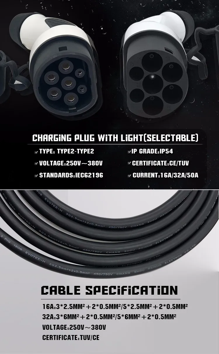 62196 Iec 16a 32a Type 2 To Type 2 Mode 3 Charging Cable For Electric