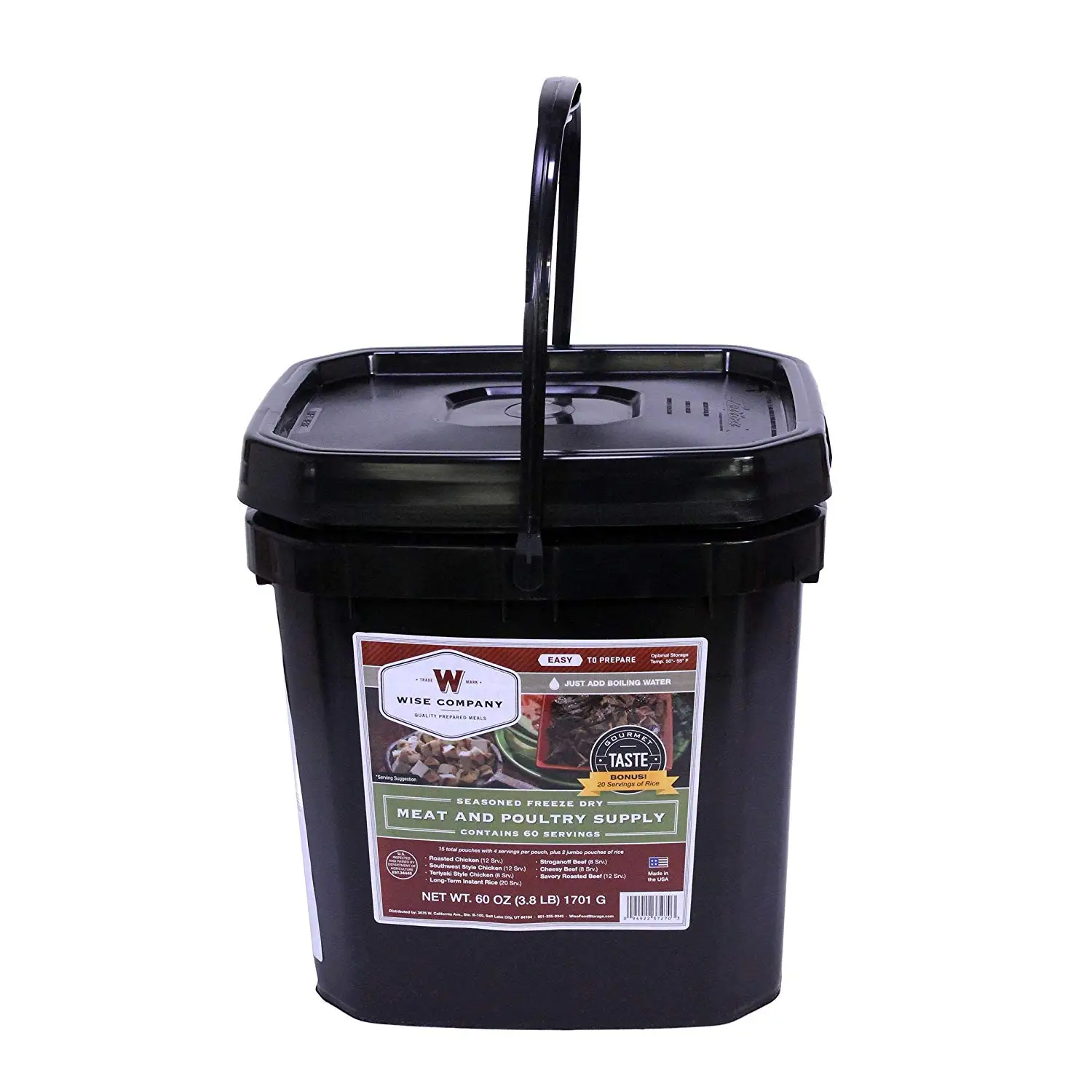 Wise Foods Grab And Go Bucket 80 Serving Pack (60 Meat/20 Rice)