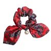Girl's Soft Chiffon Hair Scrunchies Women Elastic Hair Ropes with Bow Holder Hair Accessories with Pearl