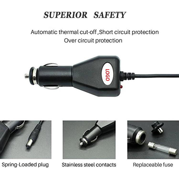 12v 2a car Square cigarette lighter adapter  with dc 5.5*2.1mm  8FT extension charging cable
