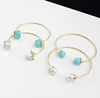 Fashion women bracelet cushion cut real turquoise copper open gemstone cuff bangle