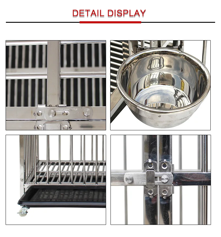 Double Doors Locks Design Included Lockable Wheels Removable Tray No Screw Stainless Steel Dog Cage