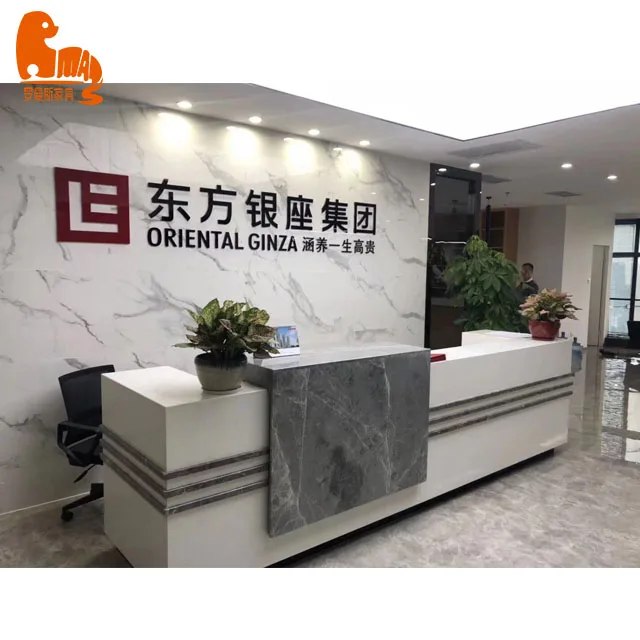 Modern Office Marble Sticker Reception Counter Design For Hotel