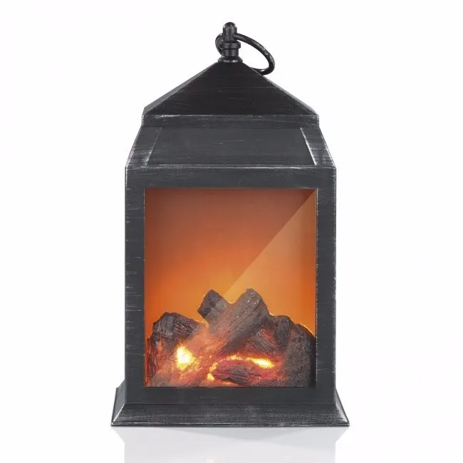 Decorative Black Fireplace Lantern And Battery Operated Hanging Sitting