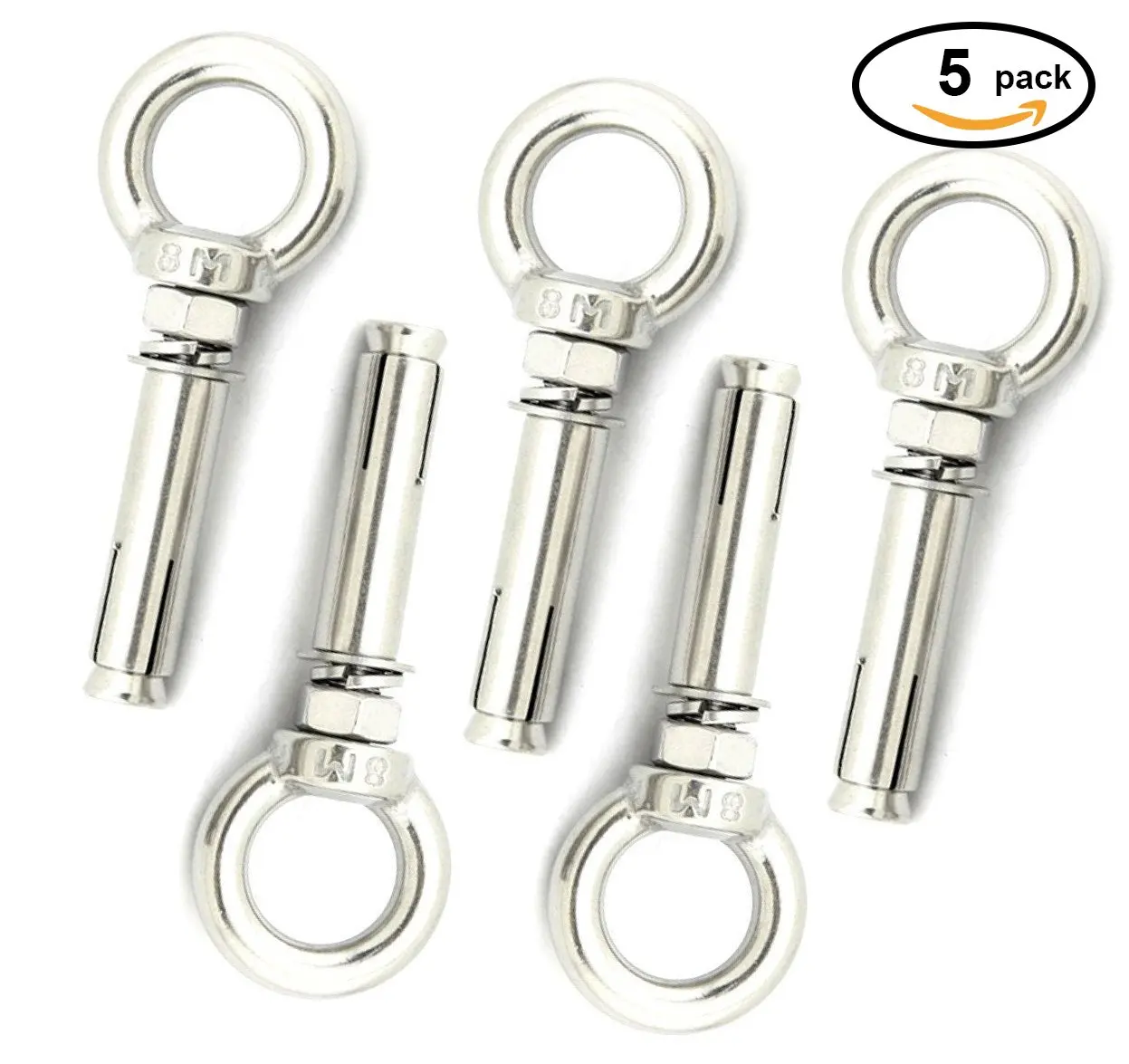 Yasorn 5pcs M8//0.32 Lifting Ring Eye Bolt Stainless Steel Screw Bolt