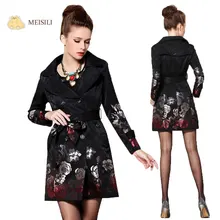 2014 Spring New Fashion Women’s Rose Jacquard Coat 4XL Size Medium-long Slim Trench Windbreaker Outerwear Free shipping+Gift