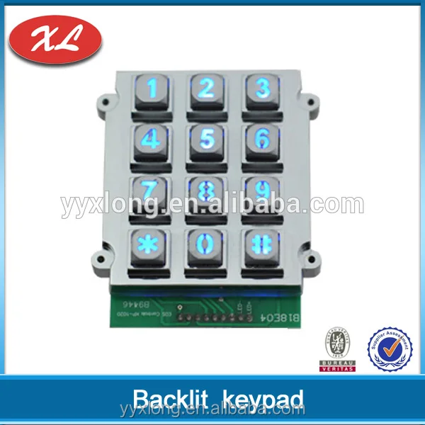 High quality metal zinc alloy vandal proof access control IP65 12 keys illuminated waterproof standalone access control keypad
