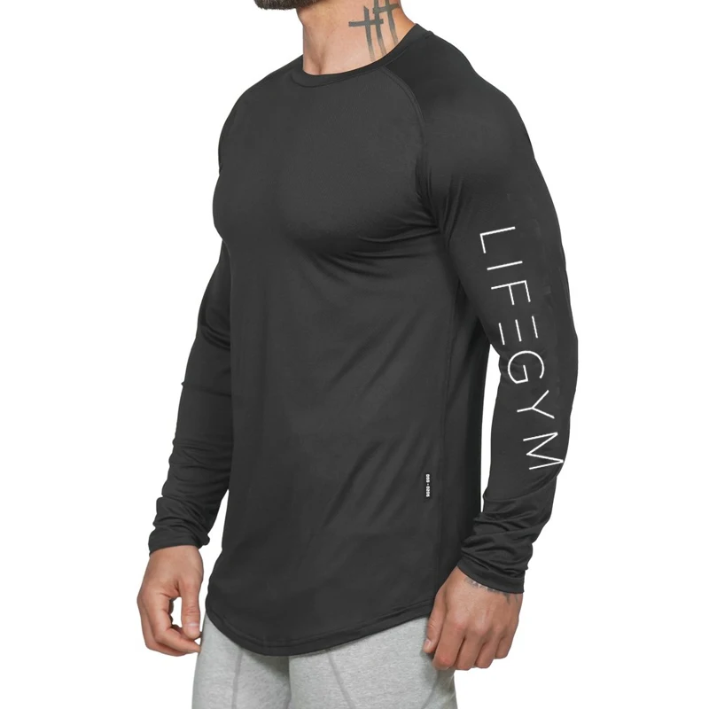 2019 Custom Logo Plain Gym Style Black Longsleeve T Shirt Mens Wholesale