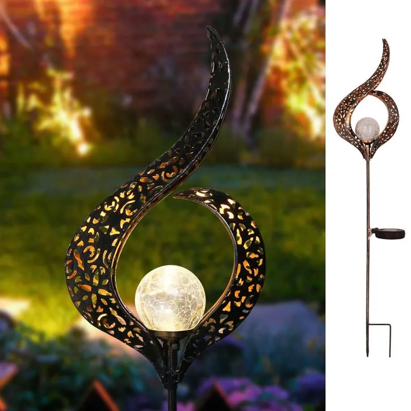 Outdoor Solar Lights Garden Crackle Glass Globe Stake Solar Moon Light ...