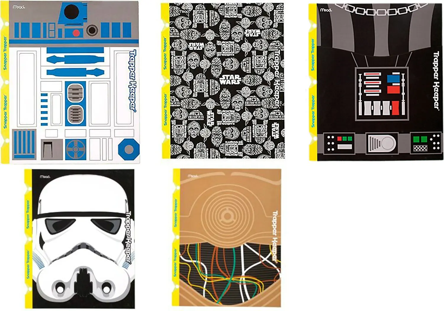 Mead Star Wars Trapper Keeper Snapper Trapper 2 Pocket & Prong Portfolio Folders R2-D2 C3-PO Stormtrooper Darth Vader Lot of 6 Bundle