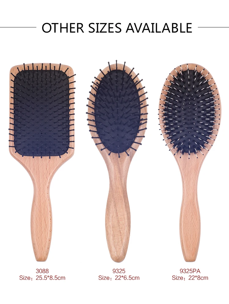 EUREKA DS3088 Large Square Paddle Cushion Wooden Hair Brush for All Hair Types Ball-Tip Nylon Pins Hairbrush