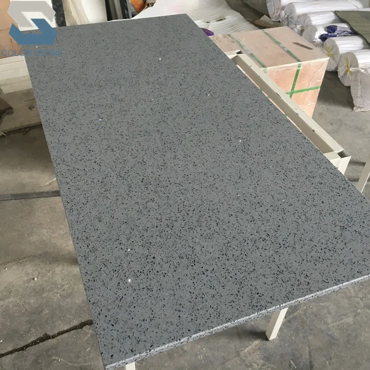 Polished Grey Sparkle Quartz Countertop For Kitchen Countertops For