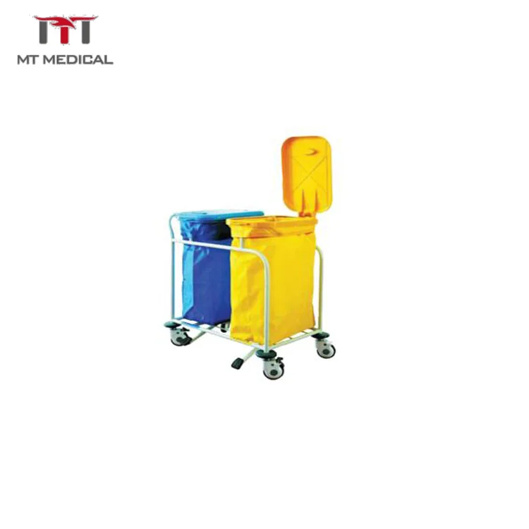Stainless Steel Medical Hospital Cleaning Laundry One Bucket Three Shelves Moving Trolley Cart