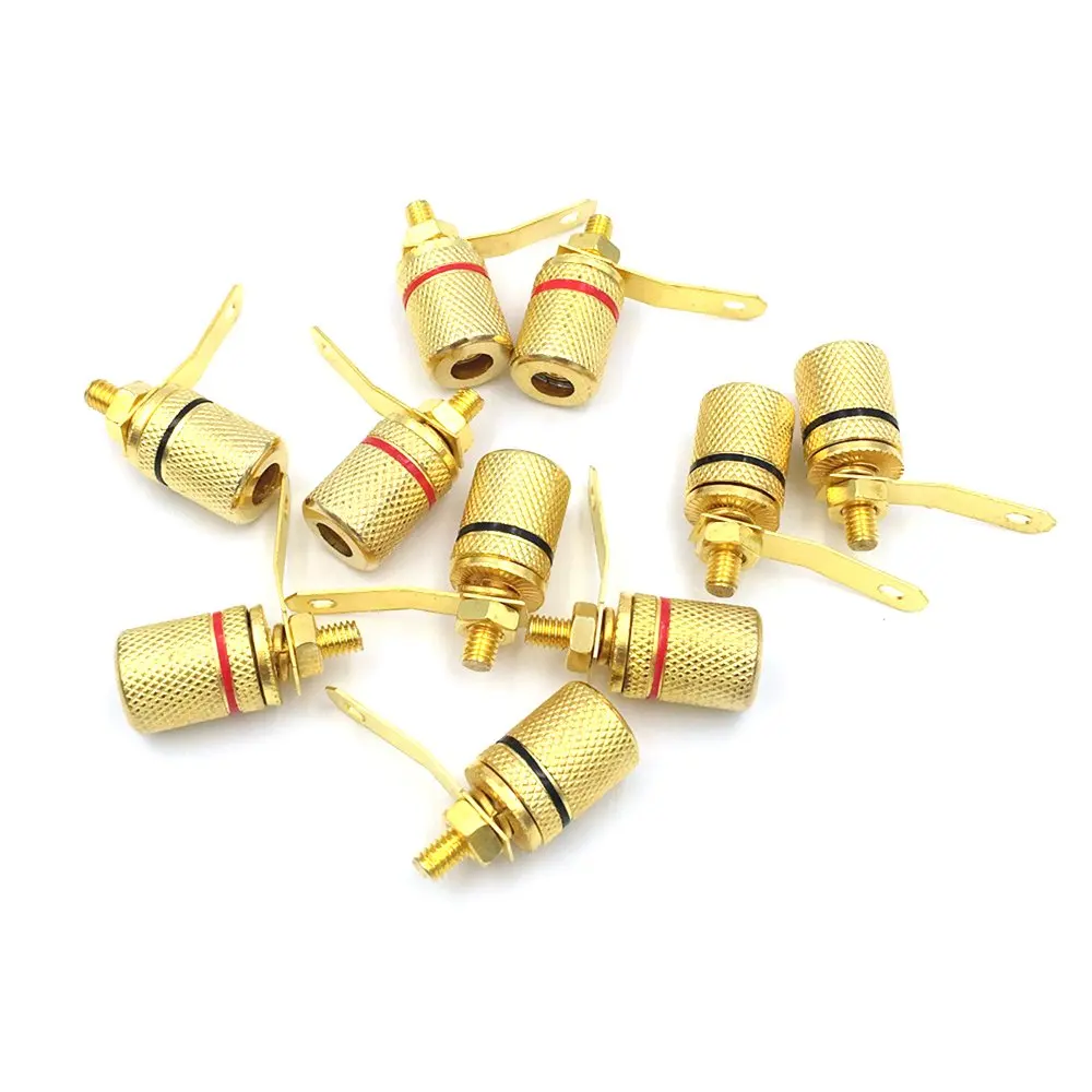 HoGadget 5 Pair 4mm Speaker Amplifier Banana Plug Connector Socket Audio Jack Amplifier Terminal In Wall Plate Binding Post Gold Plated (5 Red + 5 Black)