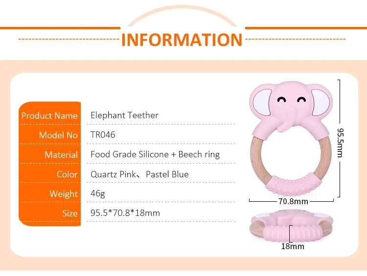 Silicone Custom Baby Natural Wooden Teether Rings Organic Beech Wood