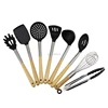 Custom strong silicone 8pcs kitchen utensils with wooden handle