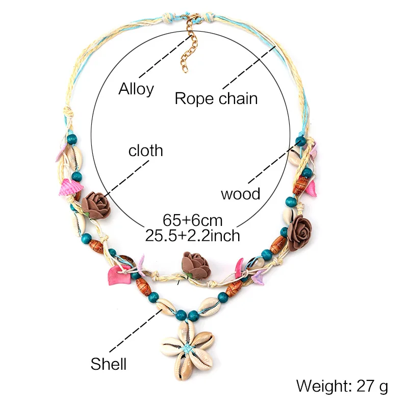 New Holiday Bohemian Summer Wood Bead Beach Jewelry Shell Necklace Rope