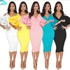 HFS1589B Fashion Sexy Ladies Party Dresses Women Ruffle Sleeve Evening Dress 2018