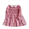2019 spring tiny floral print baby girls party dresses long sleeve flower girls hand smocked dress 100% cotton wholesale 2-7 y