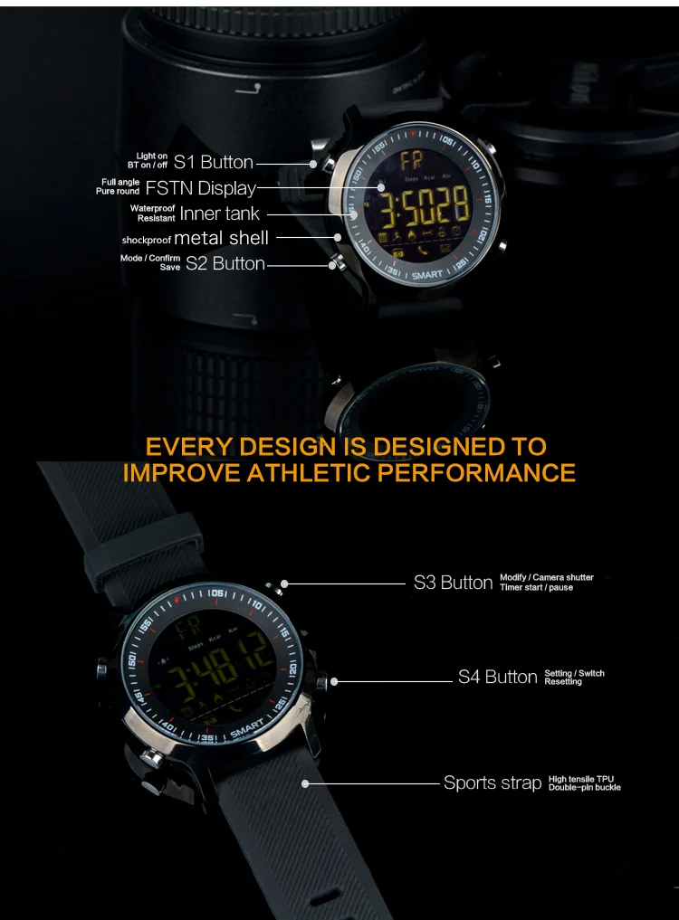 Waterproof Sports Smart Watch Wristwatch EX18 SmartWatch with Pedometer Distance Counter Stopwatch Alarm Clock
