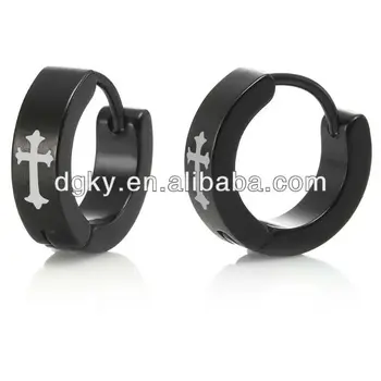 Stainless Steel Mens Black Meval Cross Hoop Earrings Stainless Steel Mens Black Meval Cross Hoop Earrings