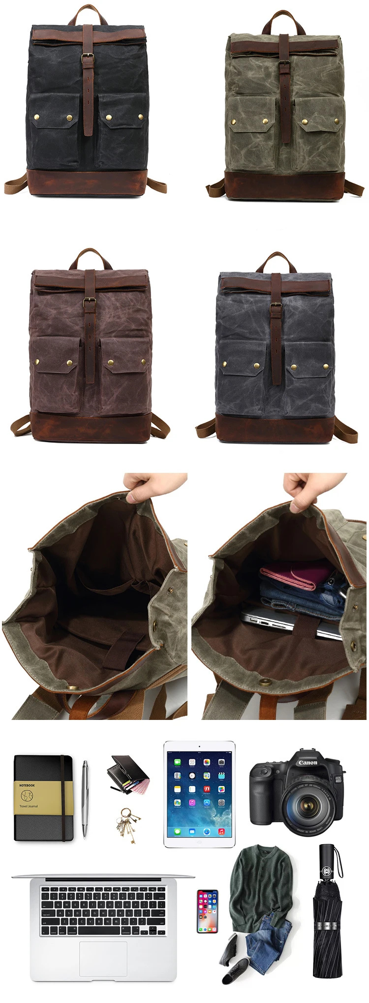 New design wholesale waterproof waxed canvas vintage bicycle unisex outdoor backpack back pack bagpack bag