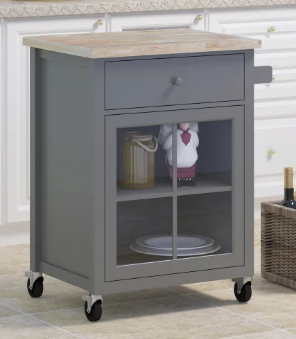 rubber wood top wooden kitchen serving trolley with wheels, white kitchen trolley cart, luxury kitchen island for sale