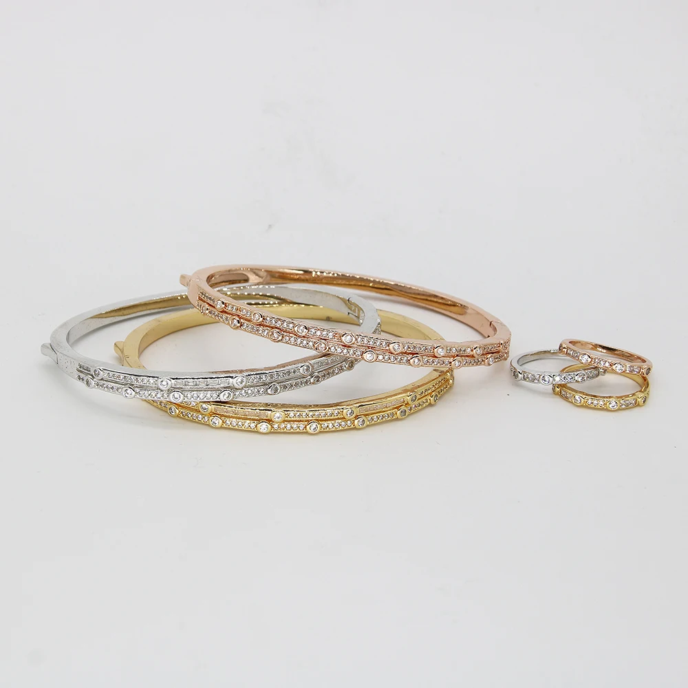18k gold new fashion CZ bangle and ring jewelry set