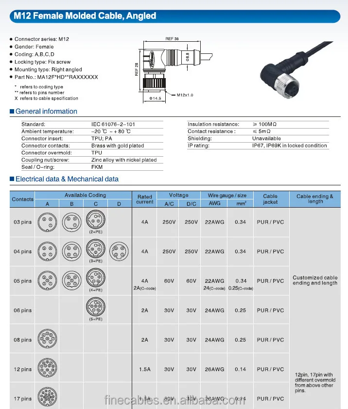 M12 8p Female Cable Connector M12 8pin Right Angle Connector M12 Female 