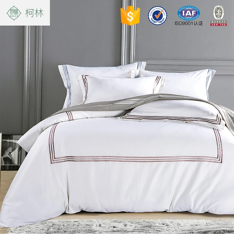 Wholesale 60x40s 300tc White Customized Embroidery Design Hotel Bedding