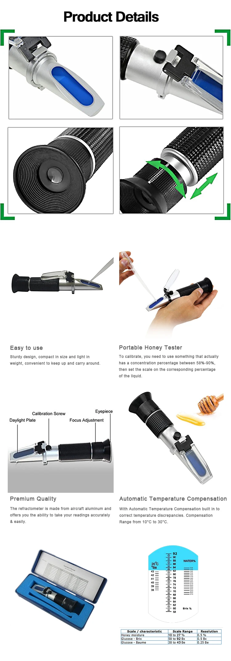 Beekeeping honey testing machine brix Honey Refractometer