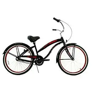 Women's 3 Speed Aluminum Beach Cruiser Frame Color: Black with Red Wheels