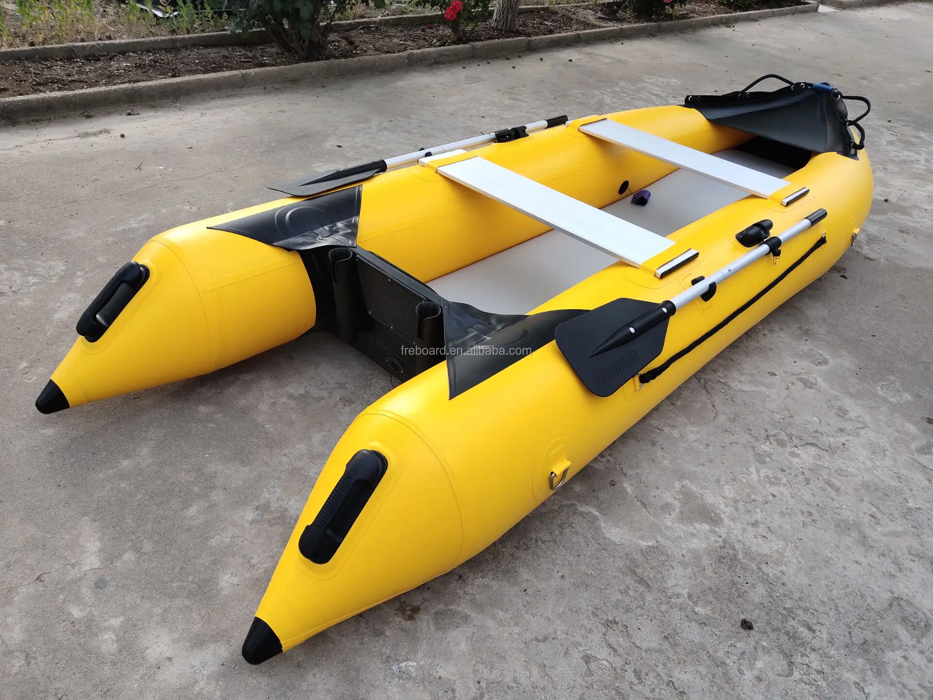 13' Inflatable Fishing Kayaks Yellow And Black Kaboat With Fishing Pole