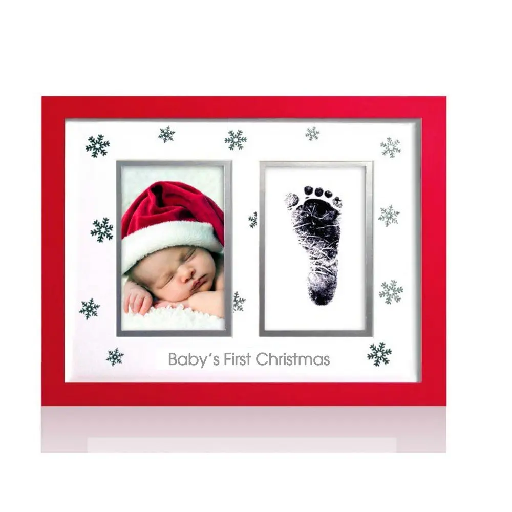 Pearhead Babyprints Newborn Baby Handprint Or Footprint Christmas Frame with Clean Touch Ink Pad - Makes A Perfect Holiday Gift , Red