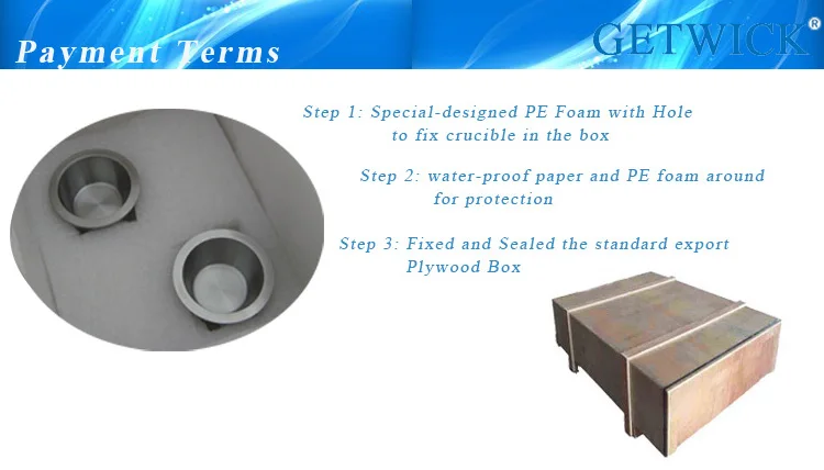 99.95% purity pure tungsten cup/pot/crucible