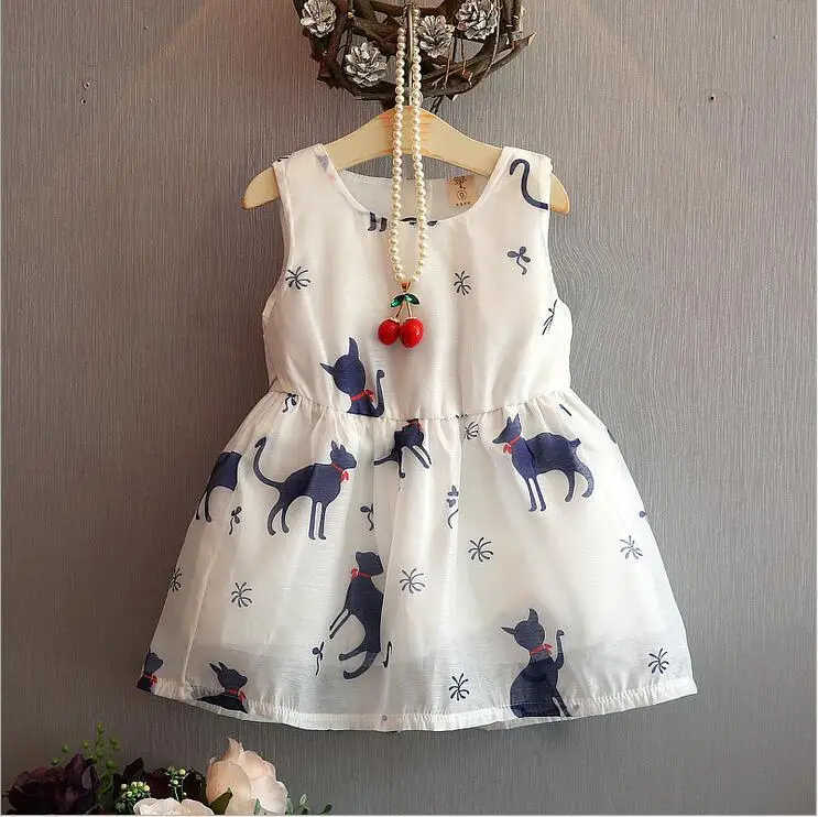2016 summer kids baby girls font b dress b font cute cat print sleeveless font b