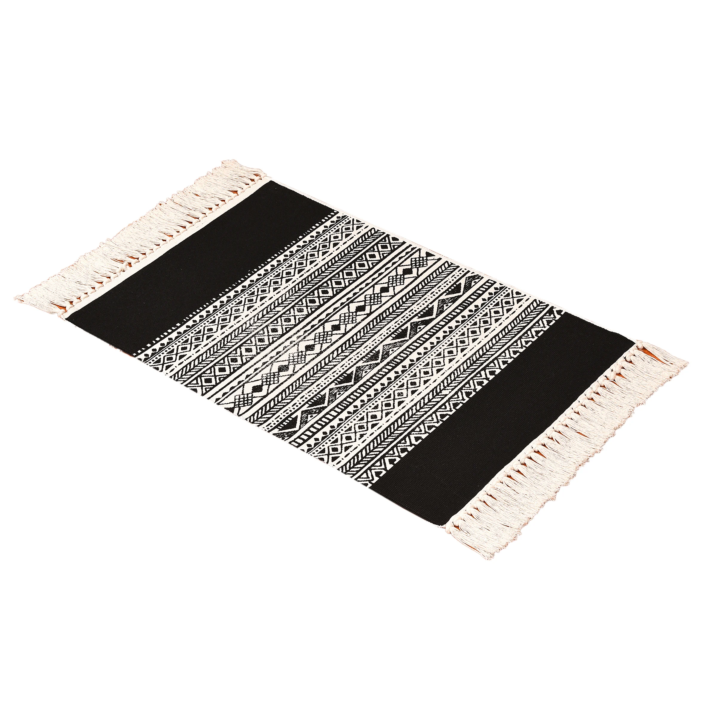 Black And White Geometry Mat Cotton Woven Nonslip Simple Carpet Luxury