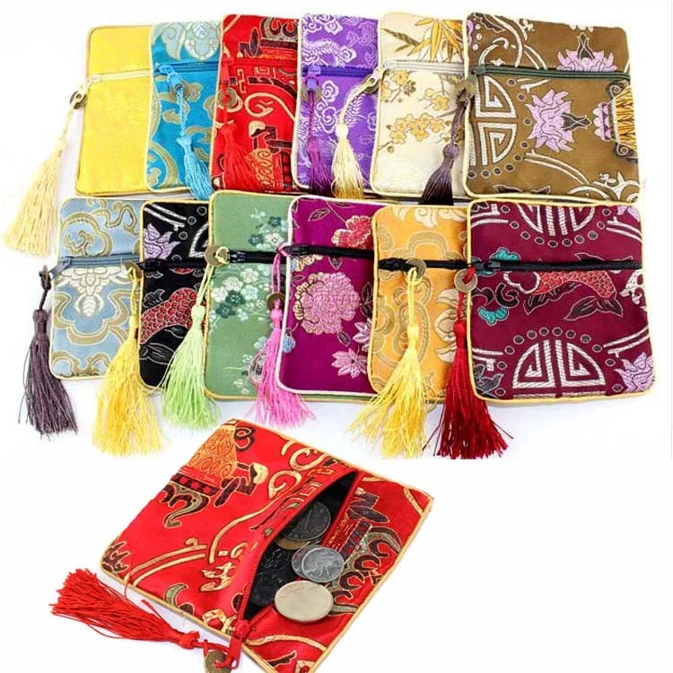 Chinese Antique Satin Zipper Silk Jewelry Packaging Pouch With Tassel ...
