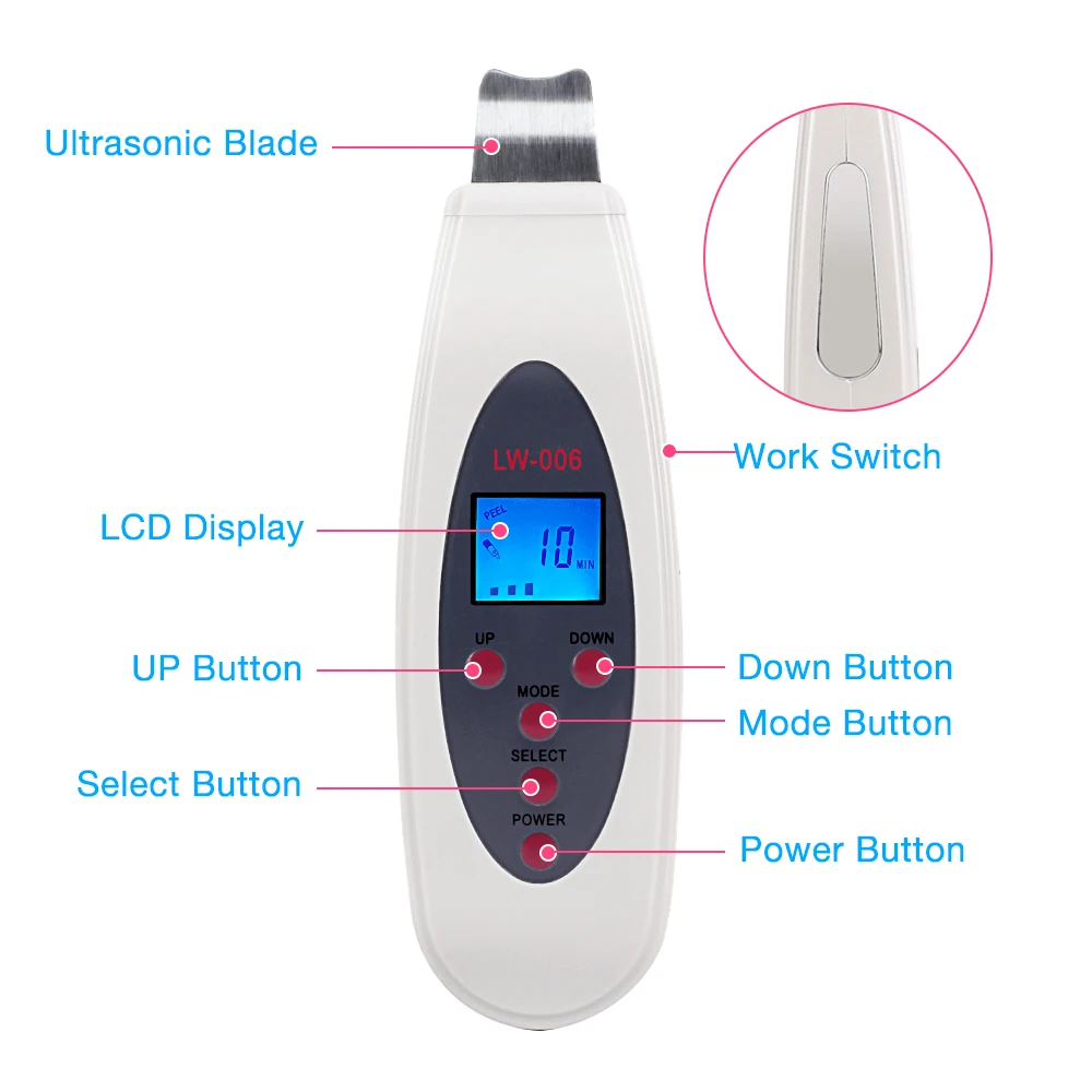 Ultrasonic Skin Scrubber Cleanser Face Cleaning Acne Removal Facial Spa Massager Ultrasound Peeling Clean Tone Lift