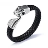 22cm Snake Clasp Mens Bangle Black Leather Braided Rope Cuff Bracelet Custom Made Your Own Logo