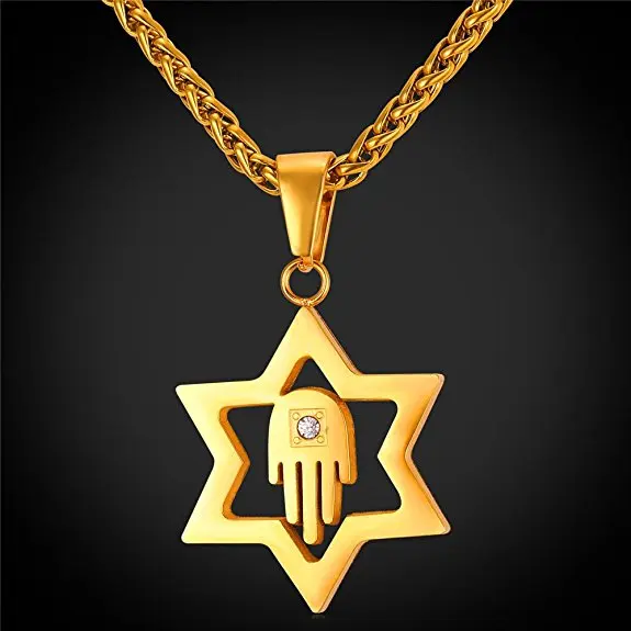 Jeroot Men Women Lucky Hamsa Hand & Star of David Pendant Necklaceg