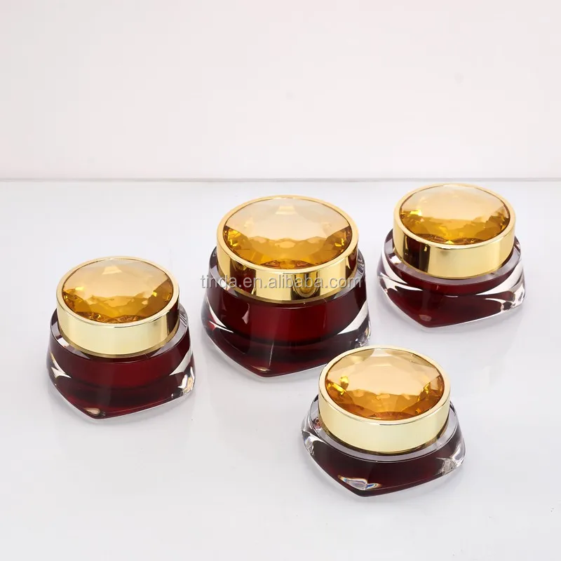 Round Red Empty Luxury Diamond Cream Acrylic With Lids Ceramic Cosmetic