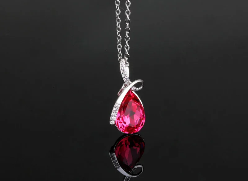 Austrian Vintage Crystal Teardrop Diamond Necklace Pendant Unusual Gift For Her 