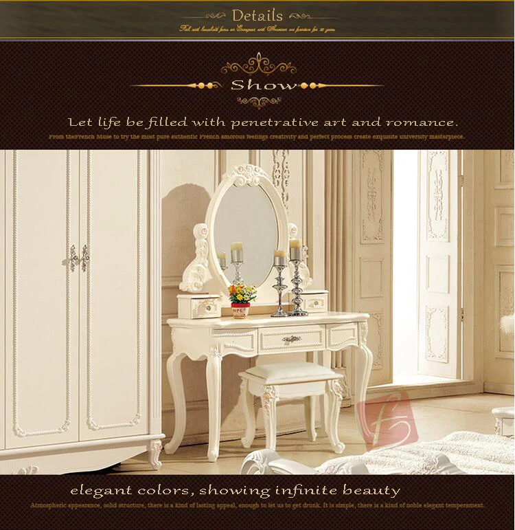 European mirror table antique bedroom dresser French furniture french dressing table pfy10046
