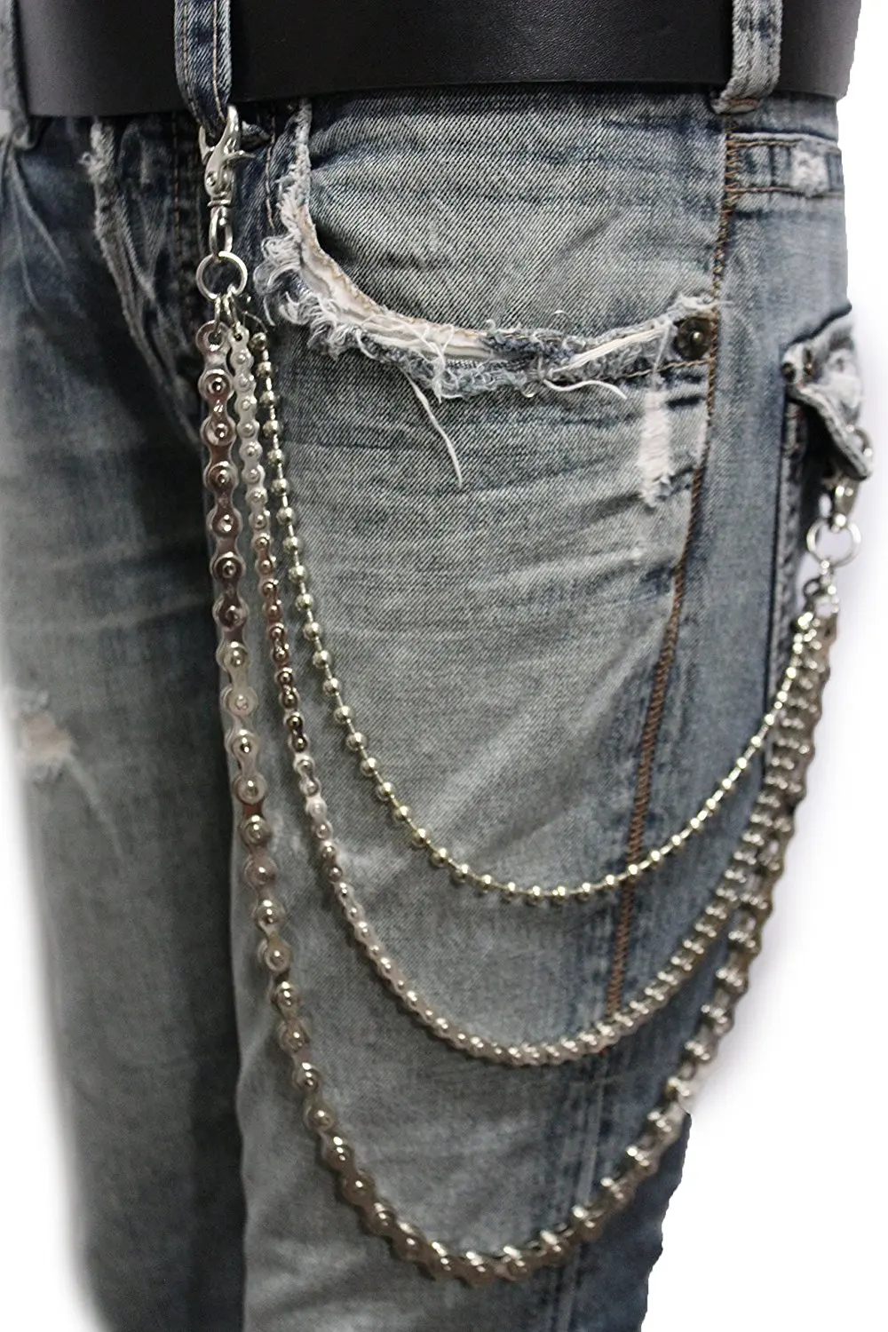Men Silver Casual Chunky Metal Extra Long Wallet Chains KeyChain Biker Jeans New