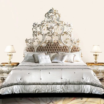 luxury royal fine carving rococo ornate reproduction tufted bed