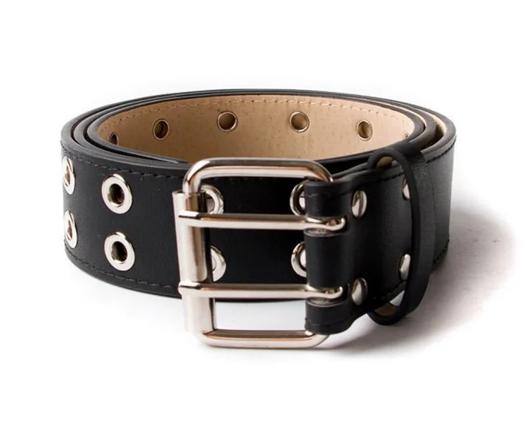 by 时尚双扣环皮带-pu 皮革-双叉皮带扣-2 孔扣环皮带女人男人