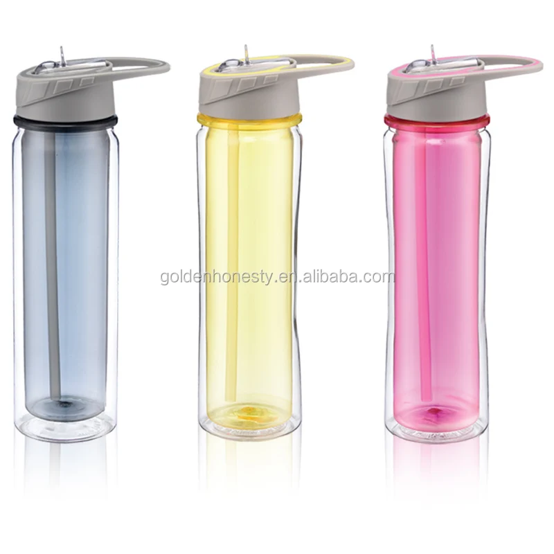 Double Wall Plastic Drinking Water Bottle With Straw Top Buy Double Wall Plastic Bottle,Double